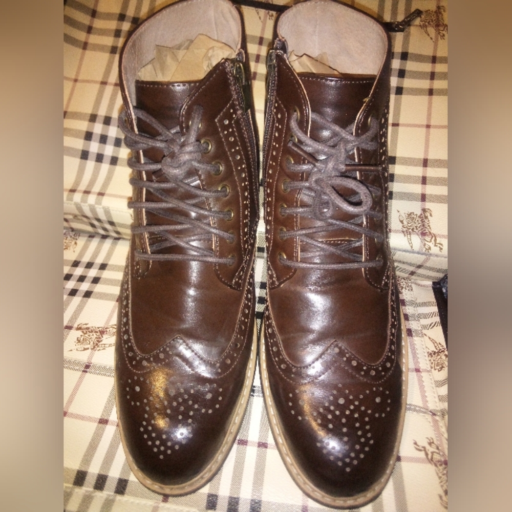 Men's Bruno Marc Bergen-01 Wingtip Leather Lined Boots Size 9.5